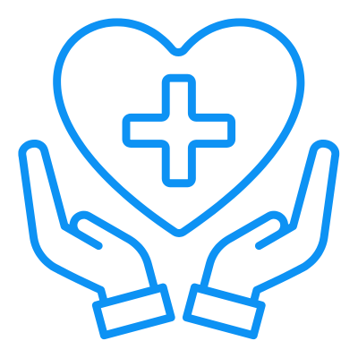 Hands holding heart with Medical plus sign