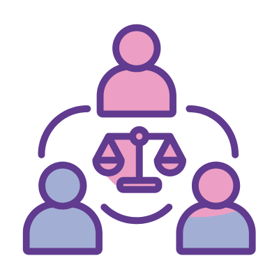 Three people around Legal Scales
