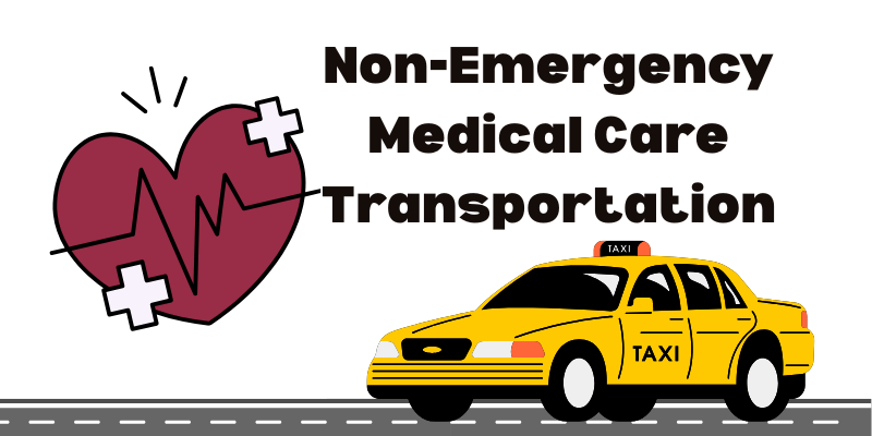 Non-Emergency Medical Care Transportation. Taxi. Heart with Medical signs.